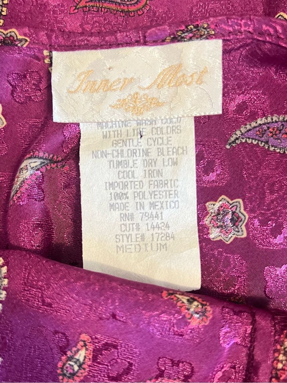 Magenta Paisley Satin Slip Dress with Adjustable Straps Vintage - Picture 8 of 8